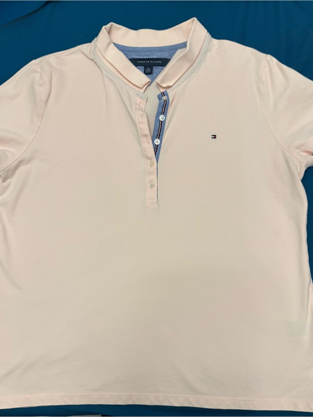 Tommy Hilfiger Pale Pink Women’s Polo with Blue Contrast Placket